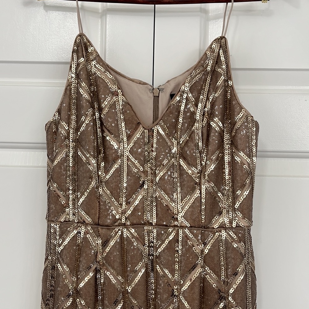 Adrianna Papell Sequins Long Maxi Dress Tan Size 4